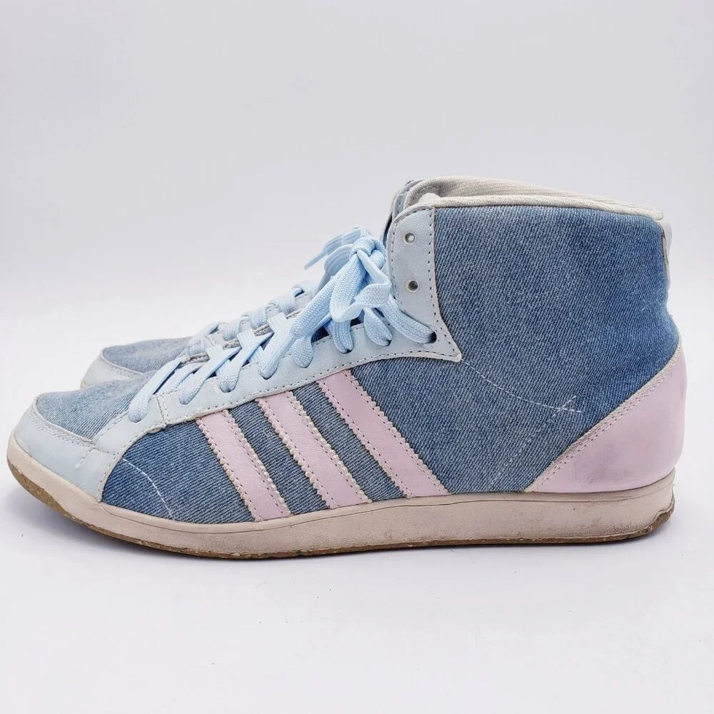 Adidas reGround Grum Hi-Top Sneaker Blue Lace Up Pink Stripe Women's Size‎ 10